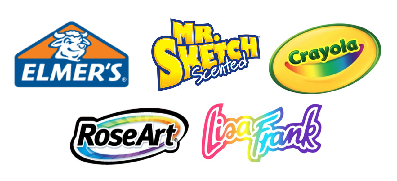 Elmer's, Mr. Sketch, Crayola, RoseArt and Lisa Frank brand logos